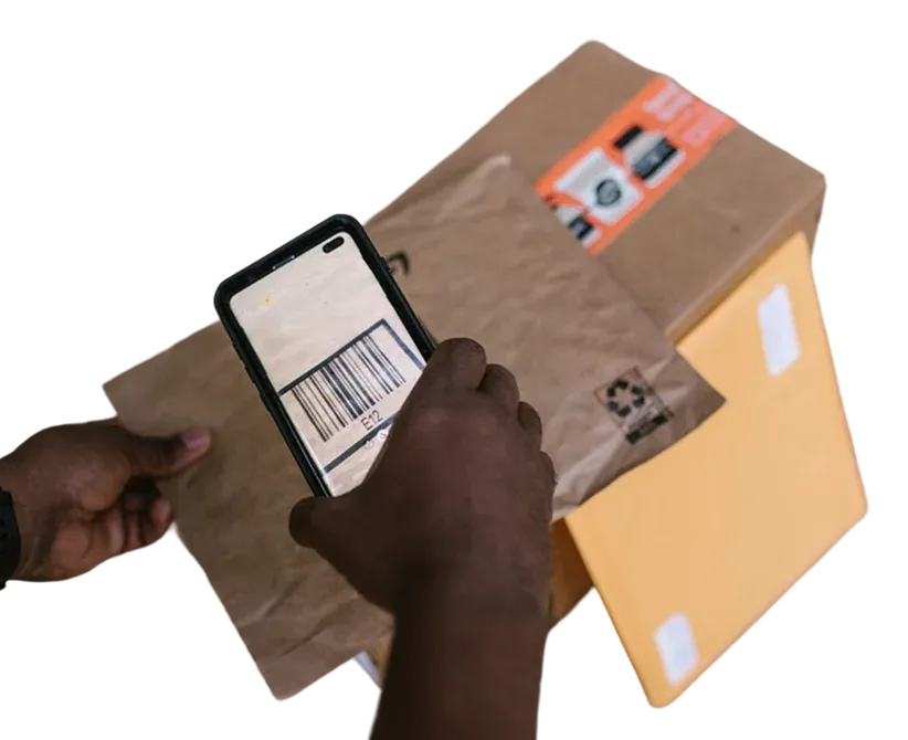 A smiling courier carrying parcels